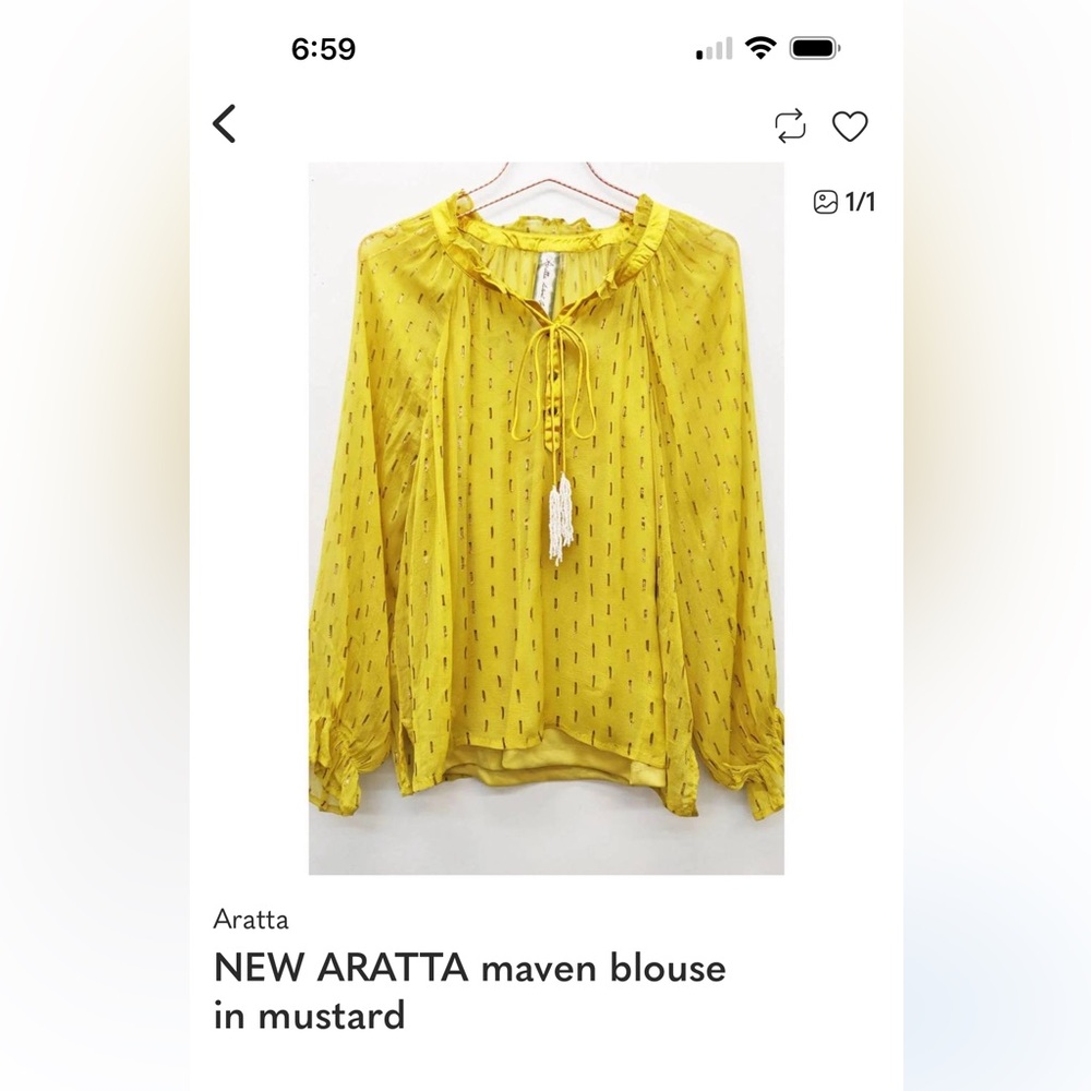 Aratta Mustard Blouse S with tags